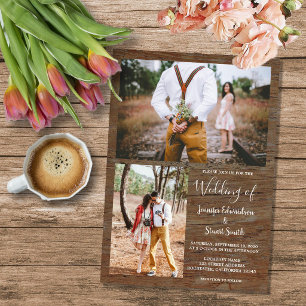Invitation Mariage de collage photo en bois de grange de camp