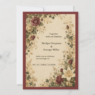 Invitation Mariage de conte de fée botanique rose lily médiév