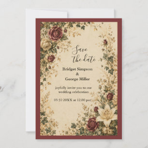 Invitation Mariage de conte de fée botanique rose lily médiév