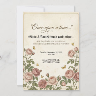 Invitation Mariage de conte de fées à la rose antique