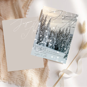 Invitation Mariage de conte de fées hivernal en forêt enneigé