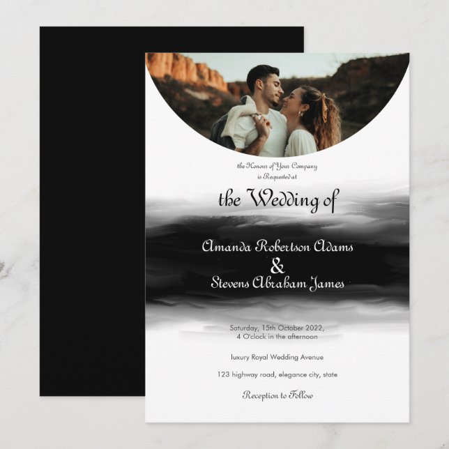 Invitation mariage de contour de pinceau noir de photo arché  (Devant / Derrière)
