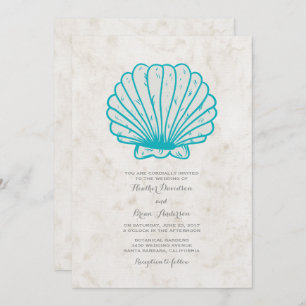 Invitation Mariage de coquillages rustiques Turquoise