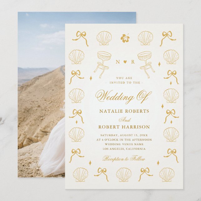 Invitation Mariage de coquille de coquille de coquille marine (Devant / Derrière)