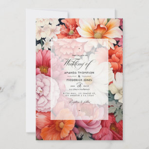 Invitation Mariage de corail et de fleurs blanches