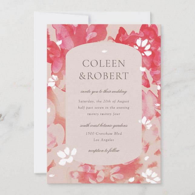 Invitation Mariage de corail rose flou rose (Devant)