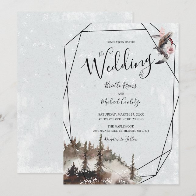 Invitation Mariage de Corbeau, Forêt et Crescent Moon (Devant / Derrière)