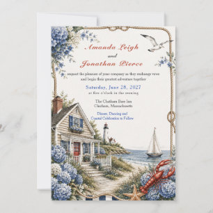 Invitation Mariage de cottage Hydrangea sur la côte du Cap Co