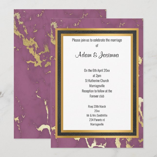 INVITATION MARIAGE DE COUCHE EN MARBRE D'OR CLASSIQUE (Devant / Derrière)