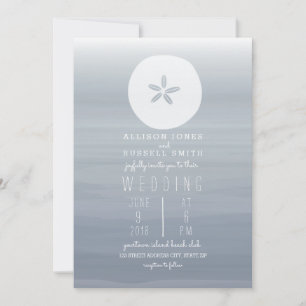 Invitation Mariage de couleur d'eau Chambray + dollar de sabl