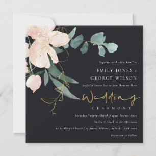 INVITATION MARIAGE DE COULEUR D'EAU DE BUNCH FLORAL BLACK BLE