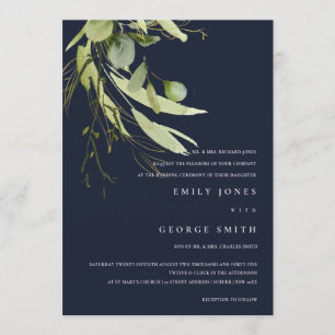 INVITATION MARIAGE DE COULEUR D'EAU EN FOLIAGE VERT À FEUILLE