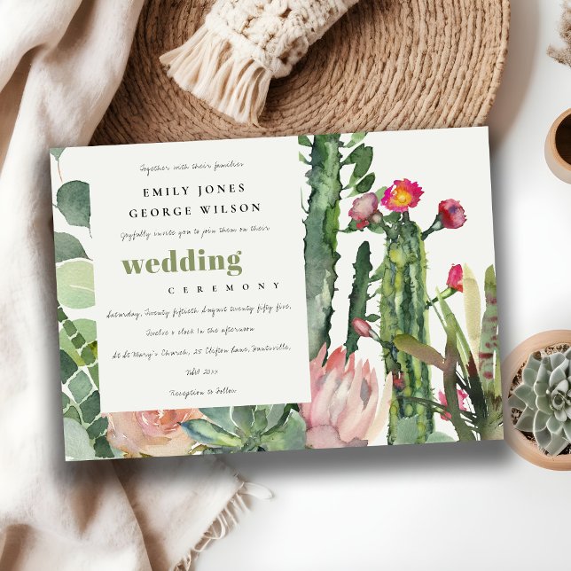Invitation Mariage DE COULEUR D'EAU FLORALE ROSE CACTI FOLIAG (Créateur téléchargé)