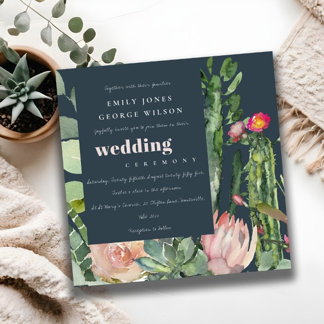 INVITATION MARIAGE DE COULEUR D'EAU FLORALE ROSE MARINE (Créateur téléchargé)