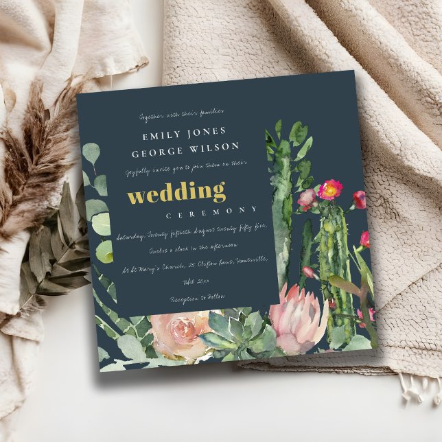 INVITATION MARIAGE DE COULEUR D'EAU FLORALE ROSE MARINE (Créateur téléchargé)