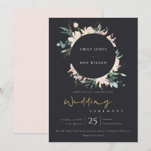 INVITATION MARIAGE DE COULEUR D'EAU NOIR BLEU FLORALE EN VERR
