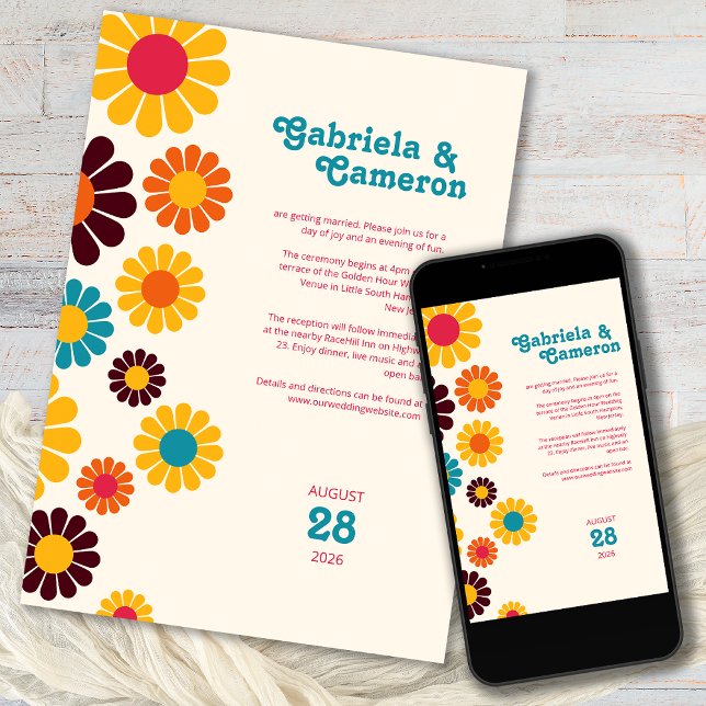 Invitation Mariage de couleur gras rétro (Créateur téléchargé)