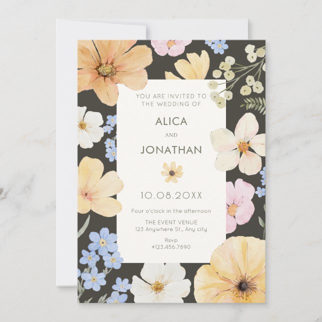 Invitation Mariage de couleur pastel floral (Devant)