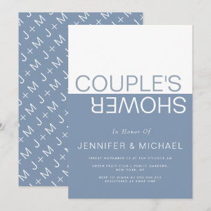 Invitation Mariage de couple couleur bloc poussiéreux bleu bl