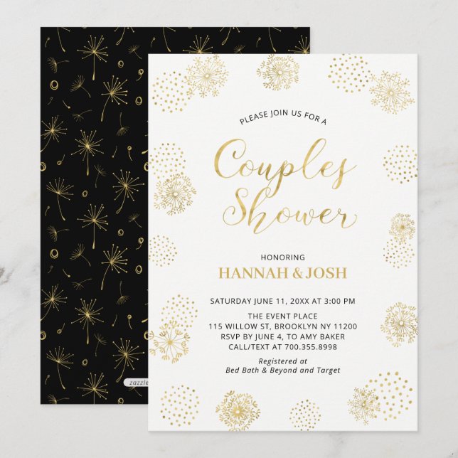 Invitation Mariage de couple moderne et élégant en or et noir (Devant / Derrière)