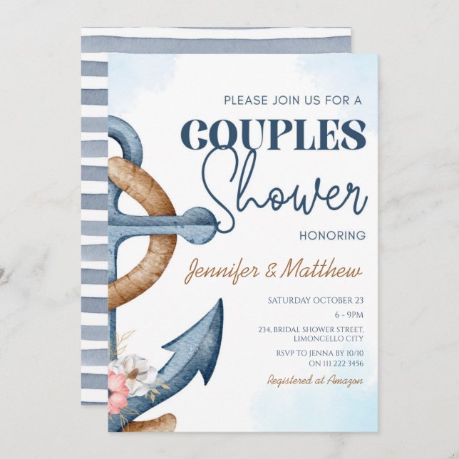 Invitation Mariage de couples Fête de Naissance Fleur d'Ancre (Devant / Derrière)