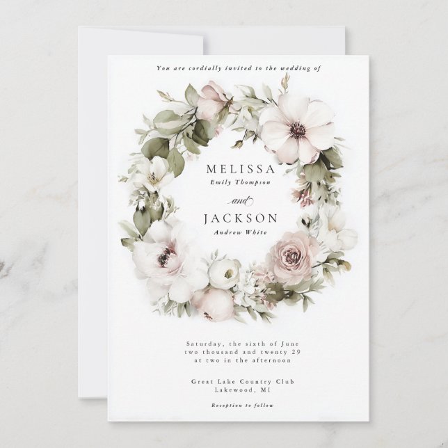 Invitation Mariage de courme de fleurs d'aquarelle de crème (Devant)