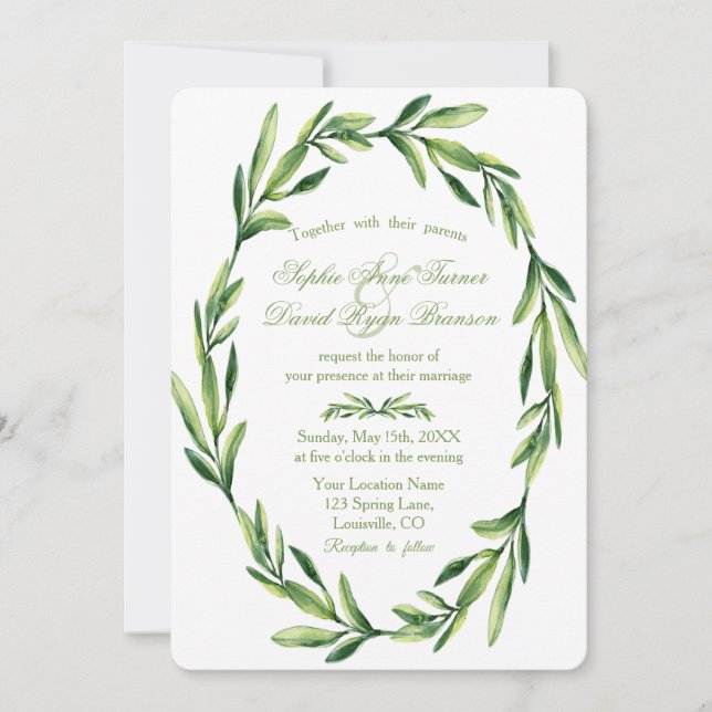 Invitation Mariage de courme Emerald Green Watercolor (Devant)