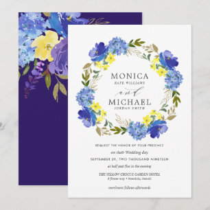 Invitation Mariage de couronne de fleurs bleu jaune vif