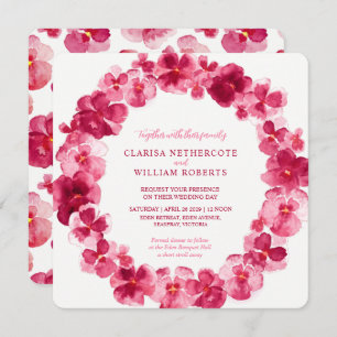 Invitation Mariage de couronne de fleurs d'aquarelle rouge