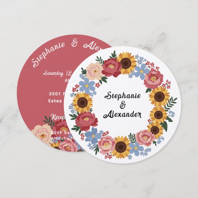 Invitation Mariage de couronne de fleurs Kraft Boho (Devant / Derrière)
