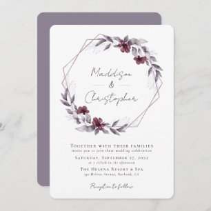 Invitation Mariage de couronne de fleurs pourpres Dusty