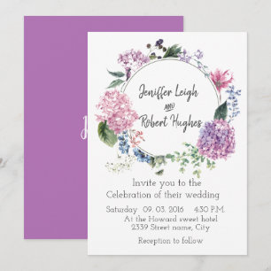 Invitation Mariage de couronne de fleurs ultra violet Hydrang