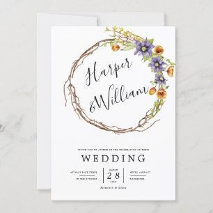 Invitation Mariage de couronne de ressort d'aquarelle