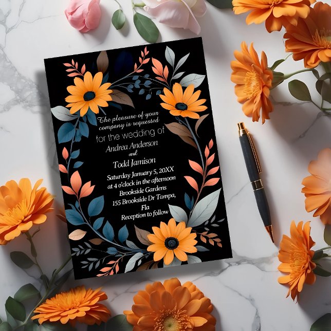 Invitation Mariage de couronne de tournesol ovale (Créateur téléchargé)