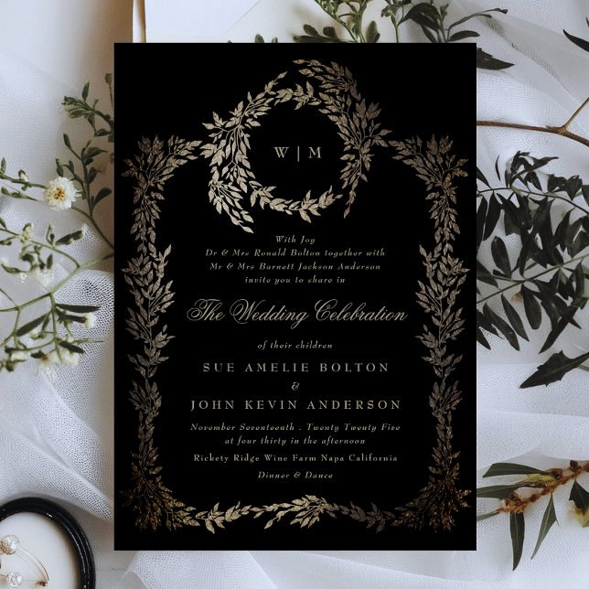 Invitation Mariage de couronne d'ébène d'or noir (Créateur téléchargé)
