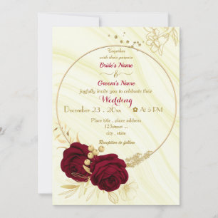 Invitation mariage de couronne d'or de fleurs bordeaux