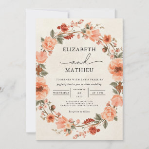 Invitation Mariage de couronne florale de corail