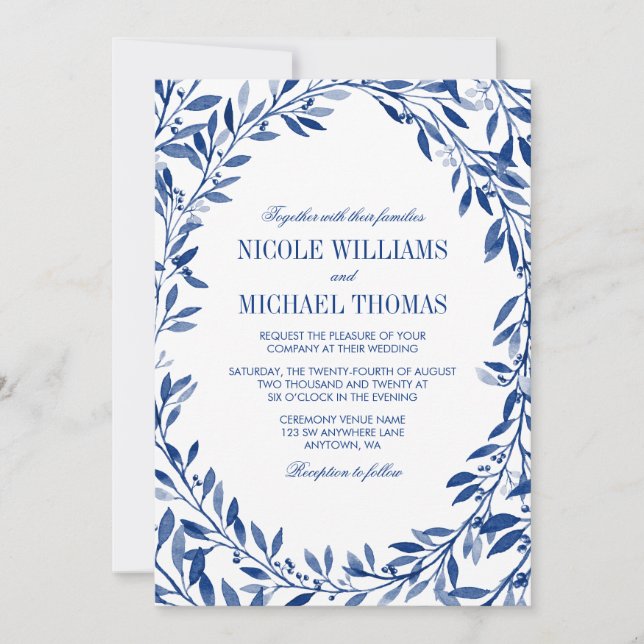 Invitation Mariage de couronnes de Laurel Watercolor (Devant)