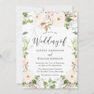 Invitation Mariage de couronnes florales blanc et blanc