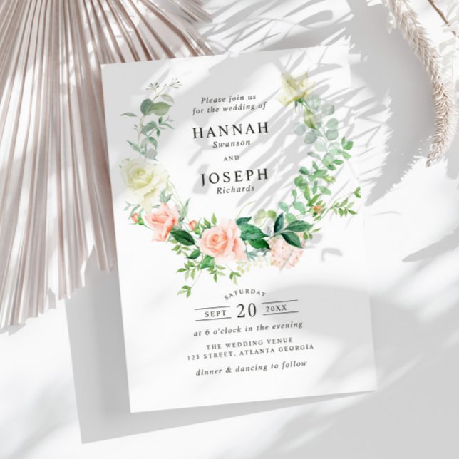 Invitation mariage de couronnes florales de pêche moderne (Créateur téléchargé)