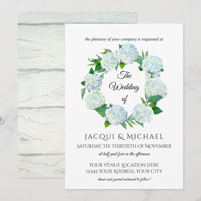 Invitation Mariage de couronnes florales d'Hydrangée rustique (Devant / Derrière)