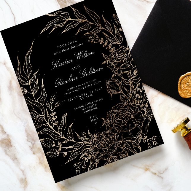Invitation Mariage de courroie de fleurs d'or à édition Premi (Créateur téléchargé)