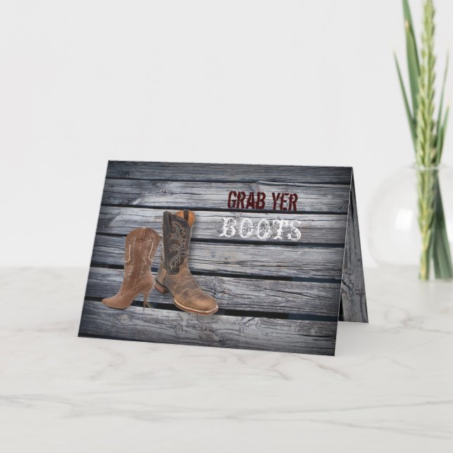 Invitation Mariage de cow-boy occidental en bois de grange ru (Devant)
