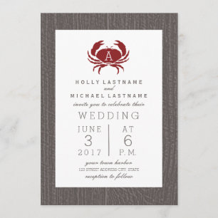 Invitation Mariage de crabe de monogramme rustique