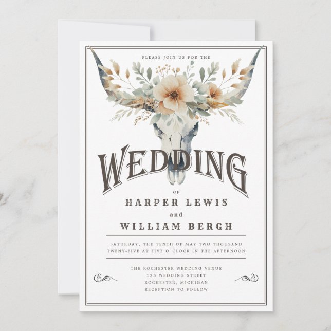 Invitation Mariage de crâne à longue couleur (Devant)