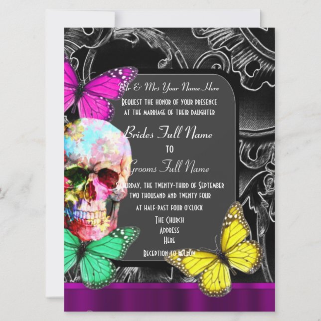 Invitation Mariage de crâne gothique alternatif (Devant)