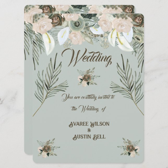 Invitation Mariage de crème Sage Green et Vanilla (Devant / Derrière)