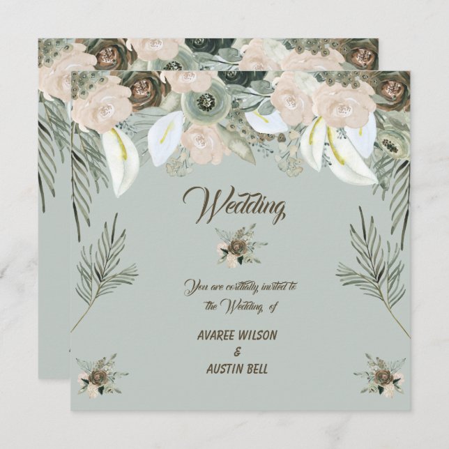 Invitation Mariage de crème Sage Green et Vanilla (Devant / Derrière)