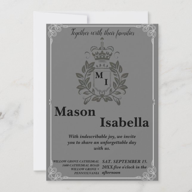 Invitation Mariage de crête de monogramme floral classique (Devant)