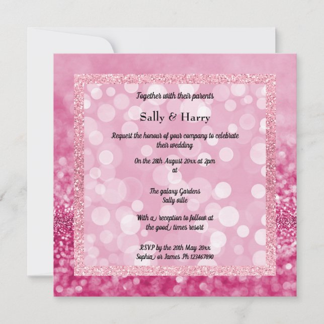 Invitation Mariage de cristaux d'étincelles rose moderne (Devant)